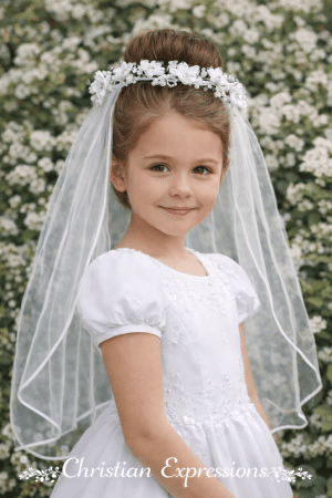 First Communion Wreath Single Layer Veil Flowers and rhinestones