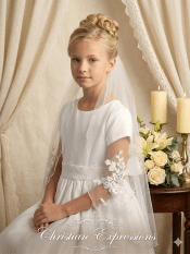 First Communion 30" Veil with Lace Appliques on Comb