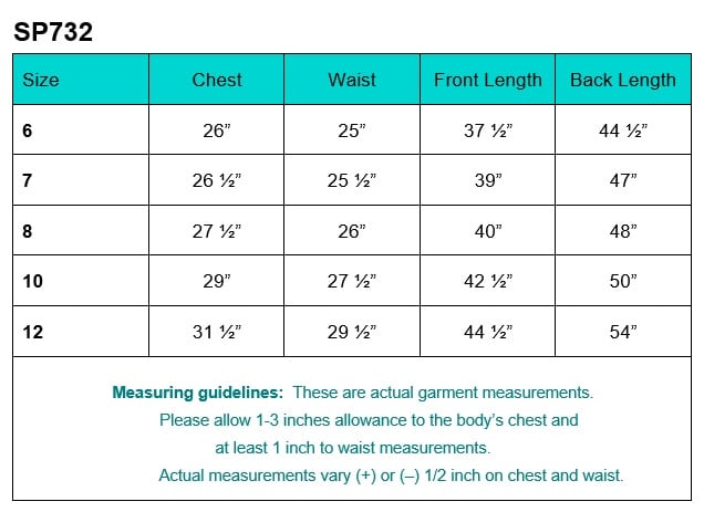 SP732size chart