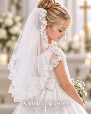 Girls Lace Trim First Communion Vei