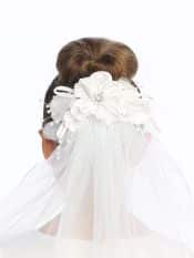 First Communion Veil on comb with Organza Flowers