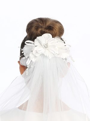 First Communion Veil on comb with Organza Flowers