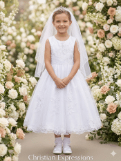 First Communion Dress Satin with embroidered tulle with sequins