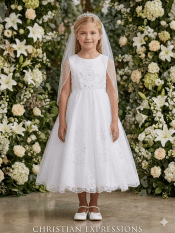 First Communion Dress Satin with embroidered tulle with sequins, beads