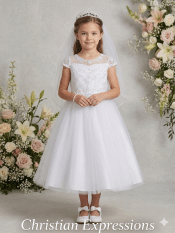 First Communion Dress Corded embroidered tulle with pearls and sequins