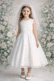 A-Line First Communion Dress Embroidered tulle with sequins