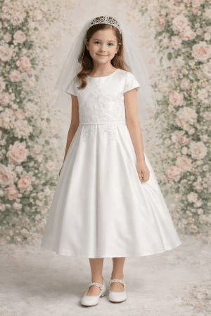 Plus Size First Communion Dress Satin with embroidered tulle with sequins