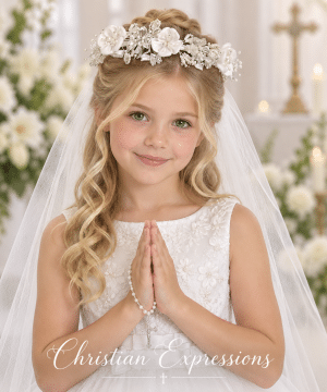 First Communion Wreath Veil satin & crystal flowers