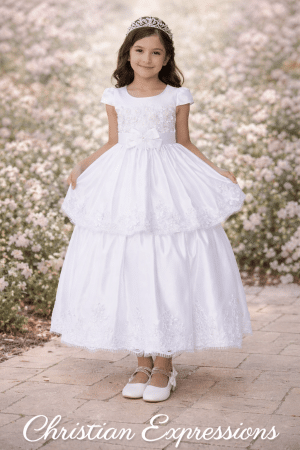 First Communion Dress Satin With Double Satin Skirt Ankle Length