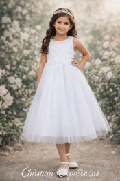 First Communion Dress Decorated with Pearl Sequin