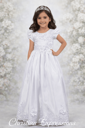 First Communion Dress Satin with Beads and Lace