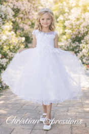 First Communion Dress Cap Sleeves With Flower on Shoulder
