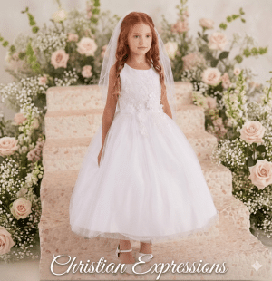 3D Lace Flowers First Communion Dress