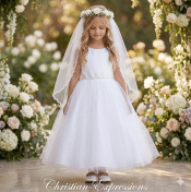 First Communion Dress Mesh see through back with pearls