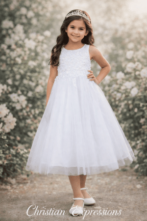 First Communion Dress Decorated with Pearl Sequin