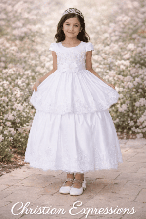 First Communion Dress Satin With Double Satin Skirt Ankle Length
