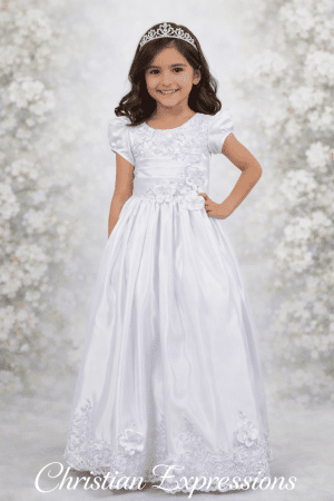 First Communion Dress Satin with Beads and Lace
