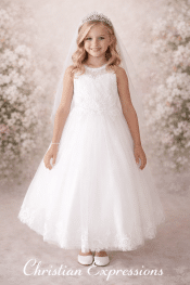 Gorgeous First Communion Dress with Floral Lace Hem Design