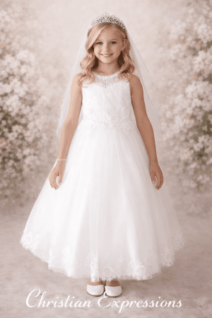 Gorgeous First Communion Dress with Floral Lace Hem Design