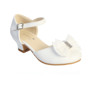 Patent Leather First Communion Heels with Double Bow and Rhinestone Center