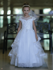 Stunning First Communion Dress Cap Sleeves Beading Throughout