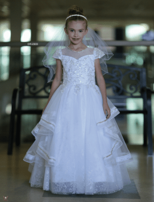 Stunning First Communion Dress Cap Sleeves Beading Throughout