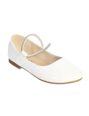 Girls First Communion Shoes Leatherette Flats with Rhinestone Strap