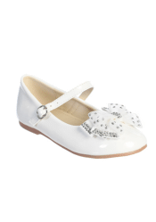 Girls First Communion Shoes with Organza Bow Embellished with Rhinestones
