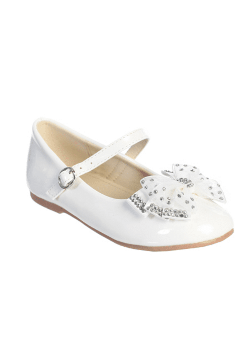 Girls First Communion Shoes with Organza Bow Embellished with Rhinestones