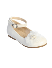 Girls First Communion Shoes Matte flats with a layered mesh flower