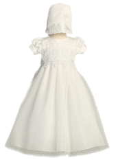 Girls Christening Dress with Satin bodice with lace trim