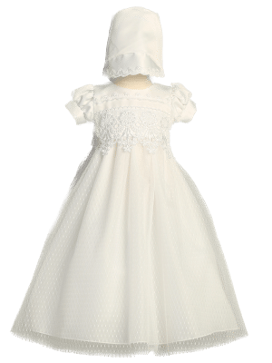 Girls Christening Dress with Satin bodice with lace trim