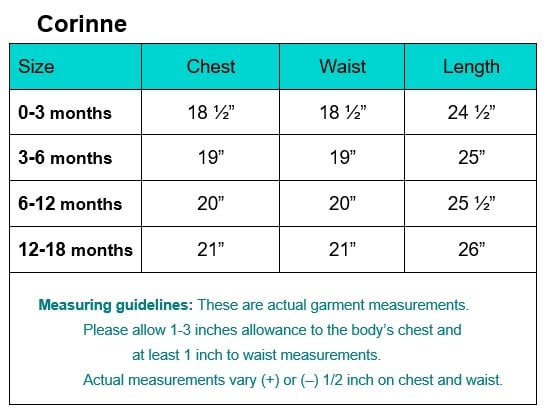 Corinne Christening Dress Size Chart