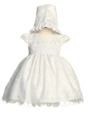 Girls Christening Dress with Embroidered Organza and Cross Design