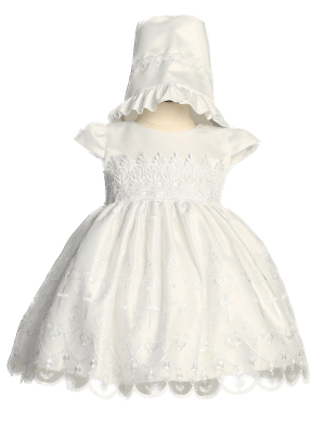 Girls Christening Dress with Embroidered Organza and Cross Design