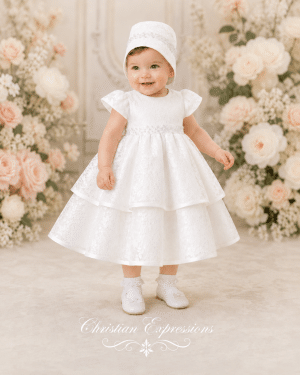 Girls Embroidered & Sequin Organza Christening Dress