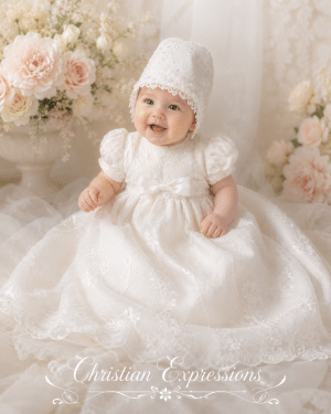 Girls Christening Gown with Embroidery Tulle and Sequins
