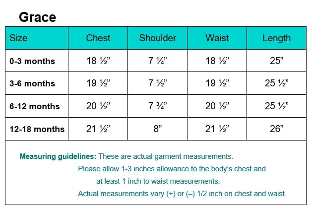 Grace Christening Dress Size Chart