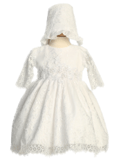 Girls Short Lace Christening Dress with Embroidered Applique