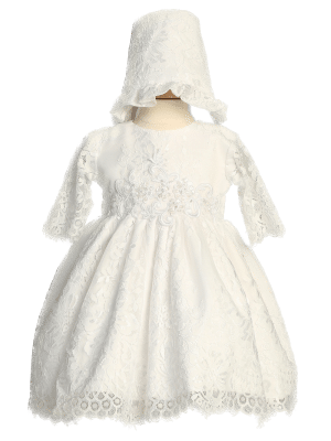Girls Short Lace Christening Dress with Embroidered Applique