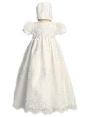 Girls Christening Gown with Embroidered Tulle and Sequins