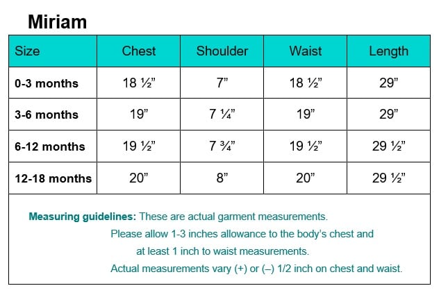 Girls Christening Gown Size Chart