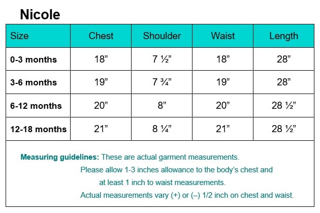 Christening Gown Size Chart