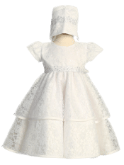 Lace dress with embroidered & sequins organza trim