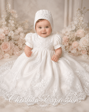 Girls Embroidered Tulle Christening Gown with Sequins