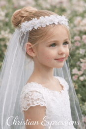 First Communion Veil Flowers & Pearl Accents