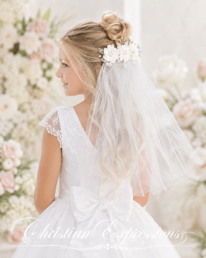 First Communion Comb Veil Flowers Pearls Rhinestones Crystals