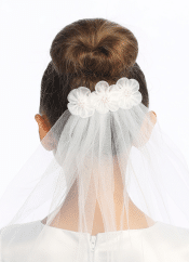 First Communion Comb Veil with Organza Flowers with Pearls