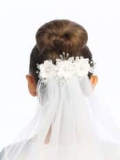 First Communion Comb Veil Silk and Organza Flowers
