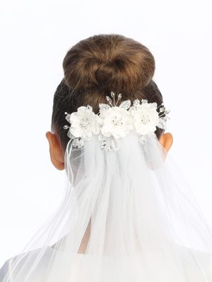 First Communion Comb Veil Silk and Organza Flowers